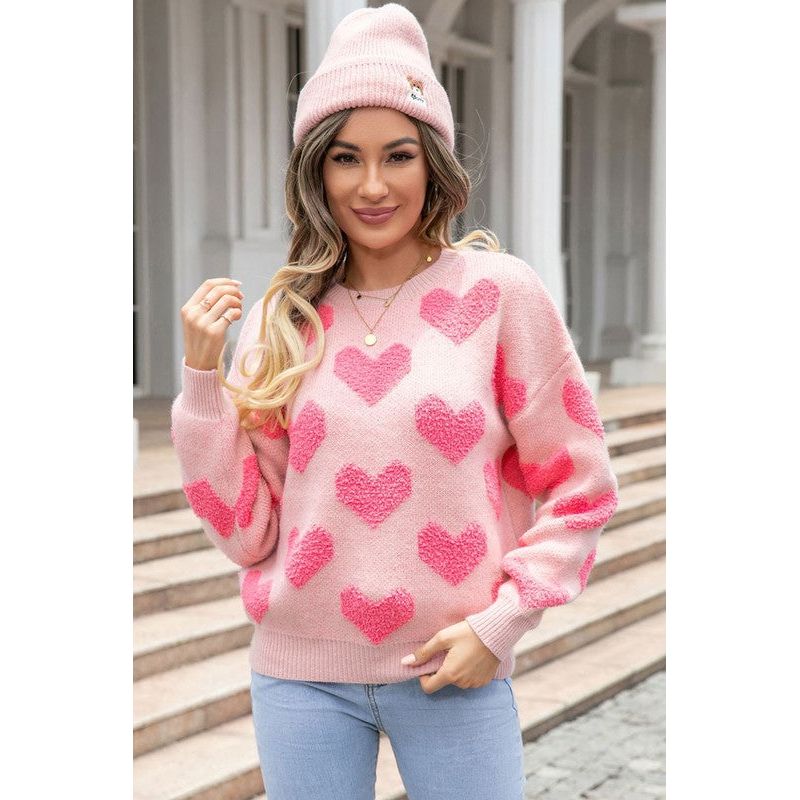 Fuzzy heart pink knit sweater Valentine